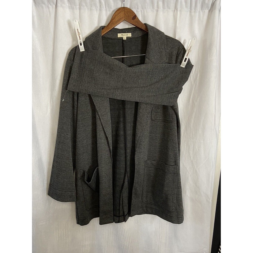 Madewell Blazer Oversized Jacket Knit Glen Plaid Black Gray Women's Size L - Picture 3 of 8